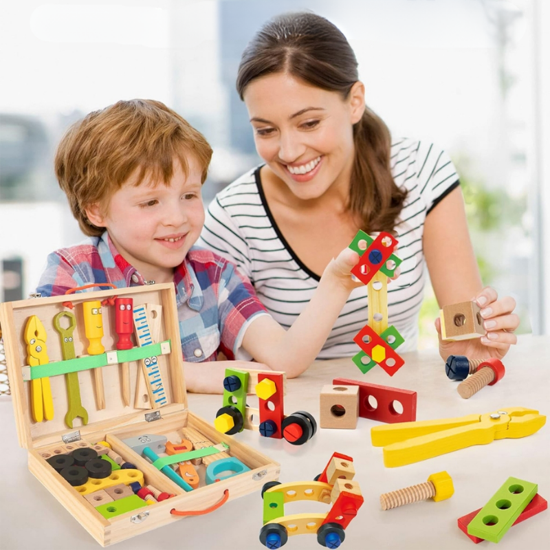 Brinquedo de montar em madeira com ferramentas infantis brinquedo educativo de madeira menino 03 anos