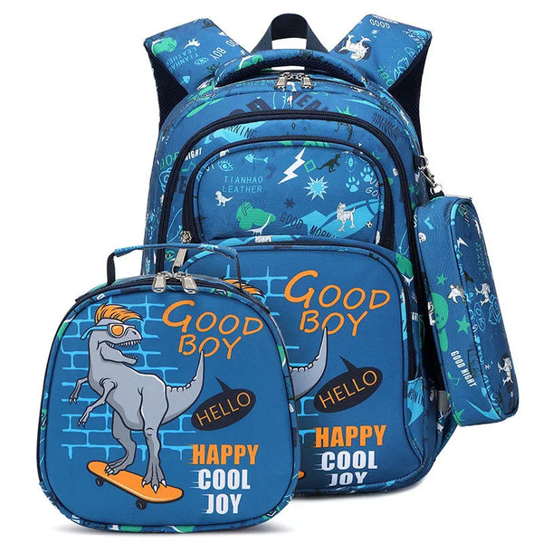 Mochila Infantil com Lancheira e Estojo Dinossauro