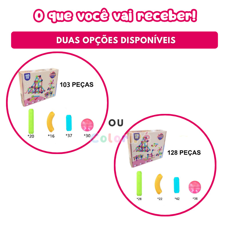 Conteudo da embalagem para o brinquedo blocos magnetcios educativos da ColoriPé