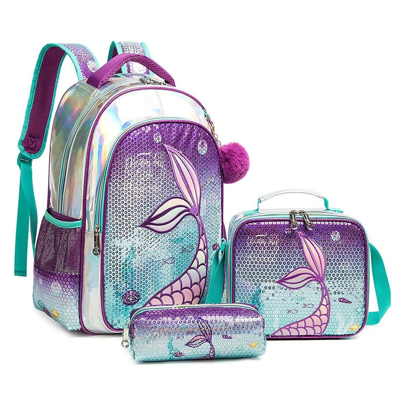 Mochila Infantil com Lancheira e Estojo - Sereia Verde