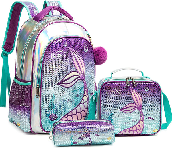 Mochila Infantil com Lancheira e Estojo - Sereia Verde