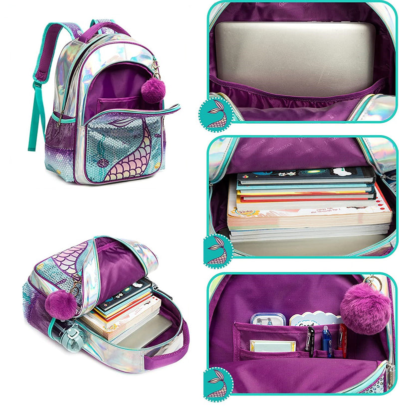 Mochila Infantil com Lancheira e Estojo - Sereia Verde