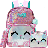 Mochila Infantil com Lancheira e Estojo Cat Cute